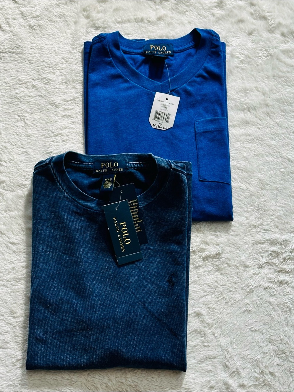Lot of 2 Polo Ralph Lauren Boys M 10-12 Shirt NWT Indigo Pique Sapphire V-Neck
